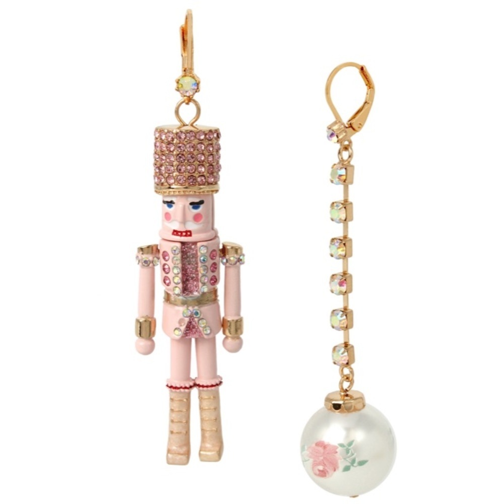 Betsey Johnson Holiday Nutcracker Mismatch Linear Drop Earrings New